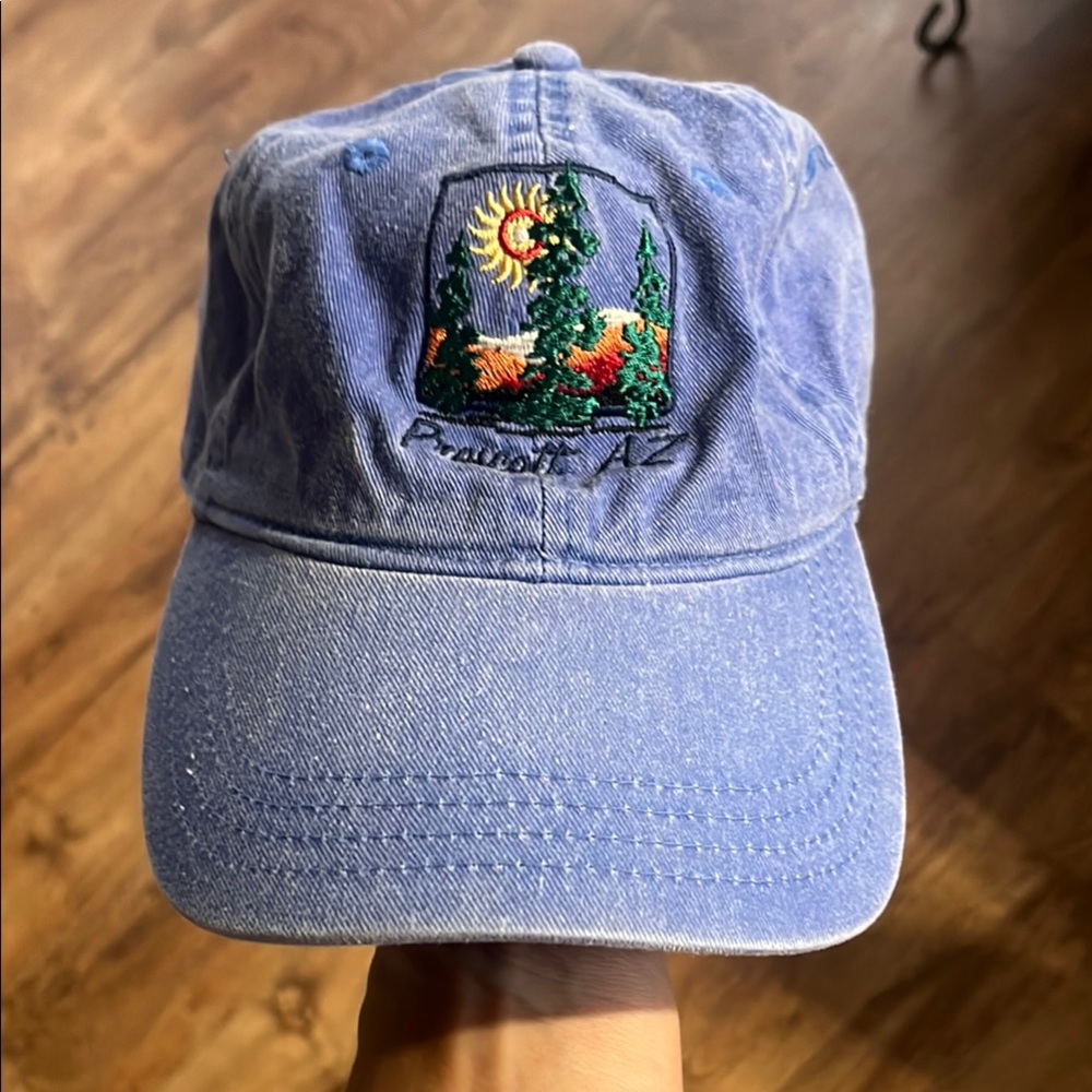 Blue Embroidered Cap with Nature Design